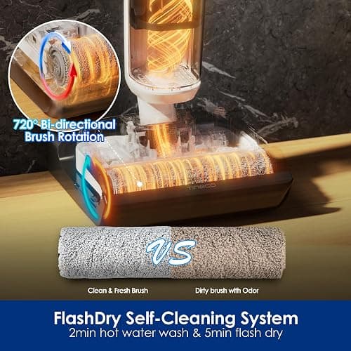 Tineco Floor ONE Stretch S6 Cordless Wet Dry Vacuum Cleaner, 180°Lay-Flat Smart Vacuum Mop, 40 Minutes Long Runtime 158℉ Flashdry Self-Cleaning, Dual-Sided Edge Cleaning Lightweight Floor Cleaner thumbnail 5