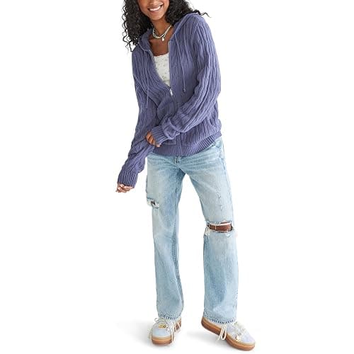 AEROPOSTALE Womens Zip Up Cable Sweater thumbnail 3