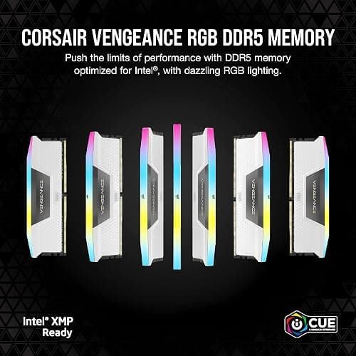 CORSAIR Vengeance RGB DDR5 RAM 32GB (2x16GB) Up to 6000MHz CL36-44-44-96 1.35V Intel XMP 3.0 Desktop Computer Memory - White (CMH32GX5M2E6000C36W) thumbnail 2