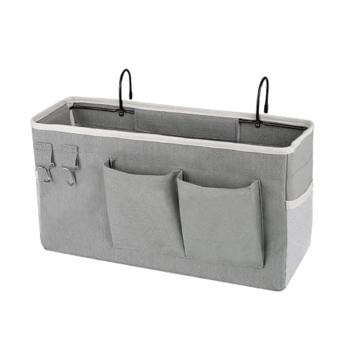 Ozzptuu Bedside Storage Caddy/Bedside Hanging Storage Bag for Headboards Bunk Beds Dorm Rooms Book Phone Magazine Holder (Grey) - Image 1