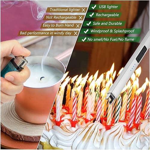 MEIRUBY Electric Candle Lighter, Christmas Stocking Stuffers Gifts for Women Mom Men Wife Sister, USB Arc Rechargeable Windproof Long Lighter for Candle BBQ Housewarming Birthday Gifts Idals thumbnail 4
