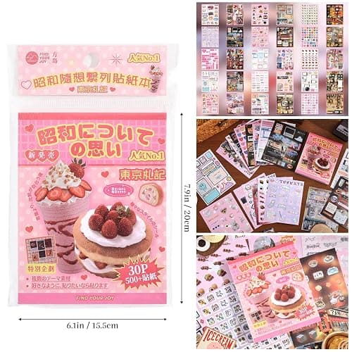 2PCS Girl's Japanese Retro Sticker Book, Food and Daily Life Theme - 500+ Cute Old Showa Style Foodie Stickers, for DIY Scrapbooking Journaling Handbook Decoration thumbnail 3
