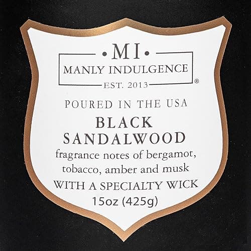 Manly Indulgence Black Sandalwood Scented Candle for Men 15 oz – Bergamot, Tobacco, Amber & Musk - Wood Wick - Up to 60 Hours Burn - Soy Blend Wax, USA Poured – Signature Collection thumbnail 6