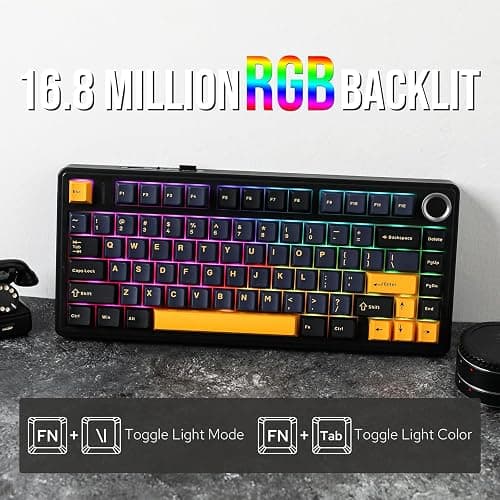 EPOMAKER x Aula F75 Gasket Mechanical Keyboard, 75% Wireless Hot Swappable Gaming Keyboard with Five-Layer Padding&Knob, Bluetooth/2.4GHz/USB-C, RGB (Black, LEOBOG Reaper Switch) thumbnail 5
