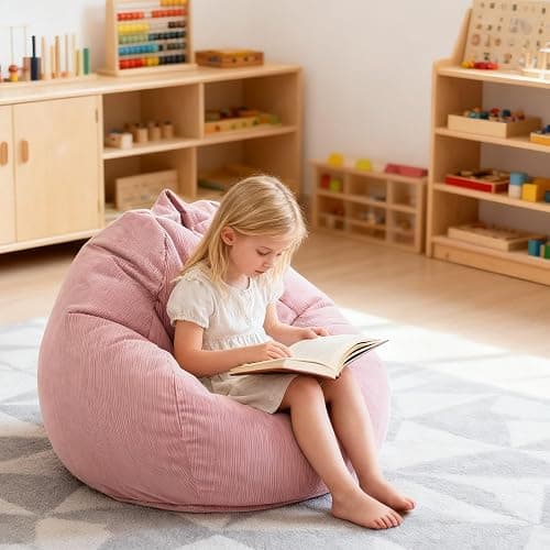 LPMOERA Bean Bag Chair Memory Foam Bean Bag Chairs for Kids/Teens with Filling Round Kids Bean Bag Chair for Living Room Bedroom College Dorm Reading Chair thumbnail 7