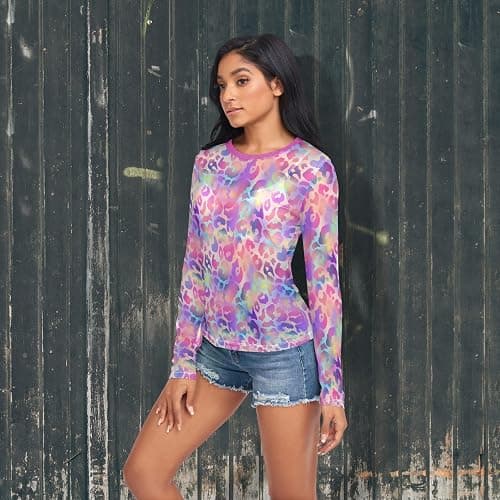Gugusary Women's Long Sleeeve Mesh Shirts Red Heart Tops See Through Going Out Blouses Sexy Slim Fit T Shirt S thumbnail 3