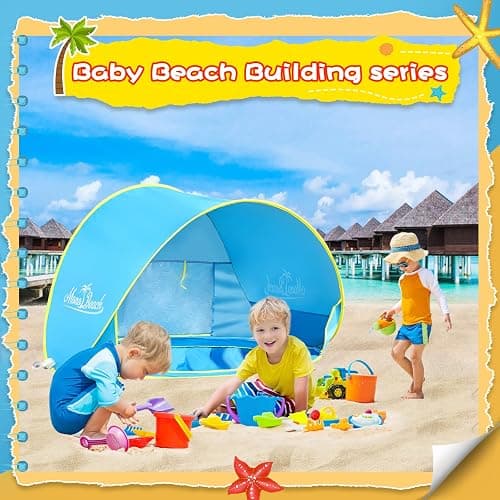Monobeach Baby Beach Tent with Beach Sand Toys Pop Up Portable Shade Pool UPF50+ UV Protection Sun Shelter for Infant with Easy Set Up Canopy (Blue with Toys) thumbnail 3