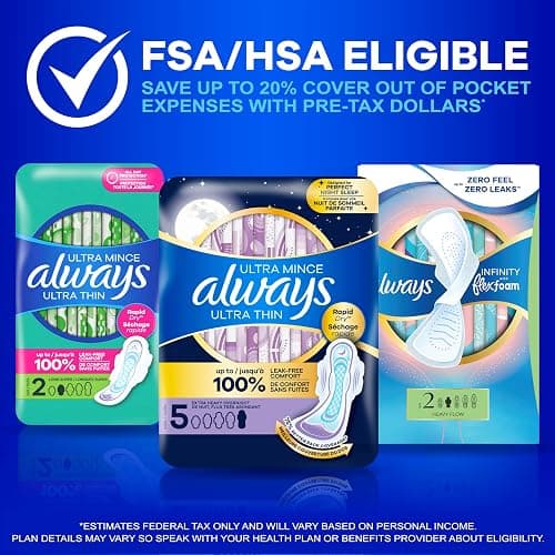 Always Ultra Thin Feminine Pads with Wings for Women, Size 1, Regular Absorbency, Unscented, Up to 100% Leak-Free Protection, 46 Count thumbnail 9