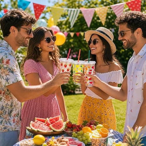 Chuangdi 12 Set 12 Set 24 oz Fruit Reusable Drinking Cups with Lids, Straws | Summer Party Favors Cups, Fruit Plastic Tumblers for Beach Pool Party, Tropical Luau, BBQ, Picnic, Family Gatherings thumbnail 5