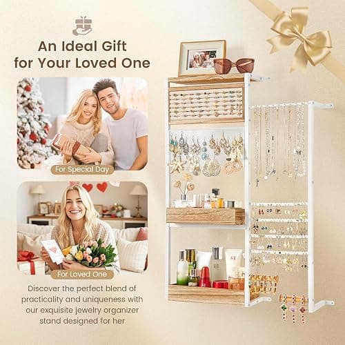 Pinzoveco Hanging Jewelry Organizer Wall Mounted, Large Hanging Jewelry Organizer Holder for Necklaces,Bracelest,Earrings,Rings,Watched,Makeup & Perfume (White) thumbnail 6