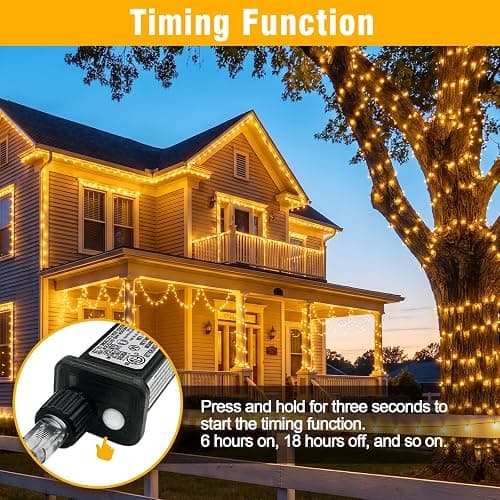 WASTROYAL 100+16.4FT Warm White LED Fairy Lights, Connectable Clear Wire String Lights with Timer,Waterproof Light Strand for Christmas Tree, Bedroom, Patio, Wedding, Party, Indoor Outdoor Decor thumbnail 6