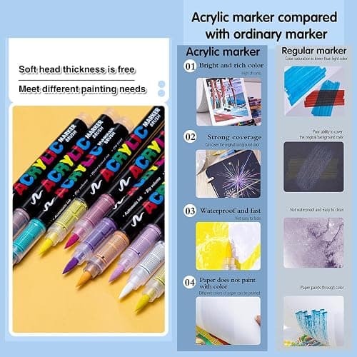 KsopiaVobs 48 Color Acrylic Paint Pens, Soft Brush Tip Acrylic Paint Markers,Quick-Drying Waterproof Acrylic Markers for Canvas, Rock Painting, Wood, Stone, Glass, Ceramic, Fabric Painting, DIY Crafts thumbnail 9