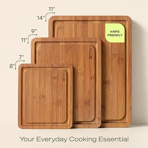 ROYAL CRAFT WOOD Wooden Cutting Boards for Kitchen Meal Prep & Serving - Bamboo Non Toxic Cutting Board Set with Deep Juice Groove Side Handles - Charcuterie & Chopping Butcher Block for Meat (3 Pcs) thumbnail 5