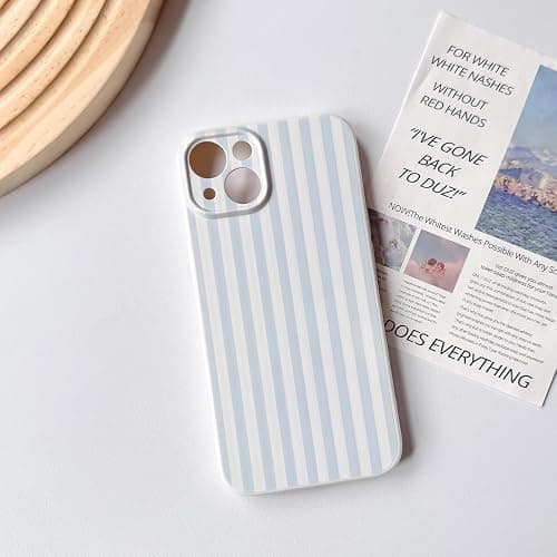 Lovmooful Compatible for iPhone 14 Case Cute Color Striped with Aesthetics Design for Girls Women Soft TPU Shockproof More Protective Girly for iPhone 14 Case-Blue thumbnail 4
