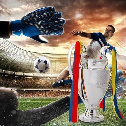 Emaraxy Champion Trophy, Sports League Cup, Champions League Replica, Resin Material, Medal, Keepsake Collection, Office Decoration Trophy, Chrome Plated Silver/Blue Ribbon thumbnail 6