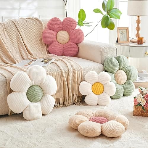Mepherl Flower Pillow,Cute Daisy Flower Shaped Throw Pillow for Home Decor,Soft Flower Throw Pillow Seating Cushion for Bedroom,Sofa,Couch (15.7",White) thumbnail 7