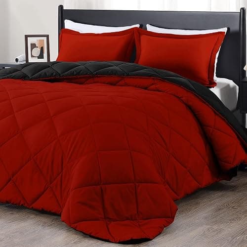 downluxe Queen Comforter Set - Red and Black Queen Comforter - Soft Bedding Sets for All Seasons - 3 Pieces - 1 Comforter (88"x92") and 2 Pillow Shams (20"x26") - Image 1