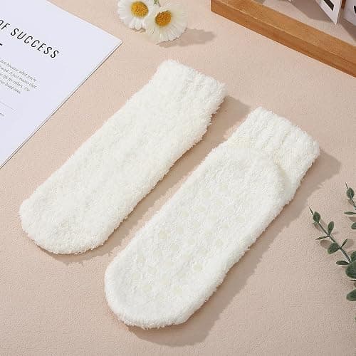 Candcamp 6 Pairs Slipper Fluffy Socks for Women,Low Cut Non Slip Soft Thermal Fuzzy Bed Slippers Socks with Anti-slip Grain for House Floor Bed thumbnail 4