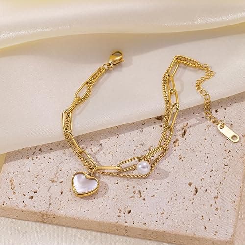 SpetngSake Armband Damen Gold,Verstellbar Armbänder Gold,Bracelet Gold Schmuck Damen,Gold Armband Damen Wasserfest,Charm Goldenes Armbänder Damen,Kette Armkette mit Herz Anhänger,für Frauen Mädchen thumbnail 5