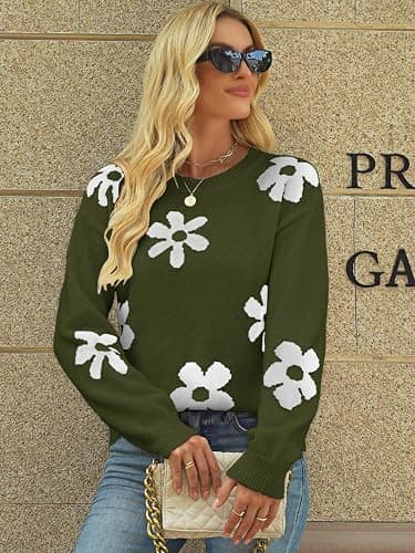 Libsorge Womens Oversized Cute Flower Sweater Fall 2025 Trendy Vintage Y2k Floral Knit Crewneck Long Sleeve Pullover Tops thumbnail 6