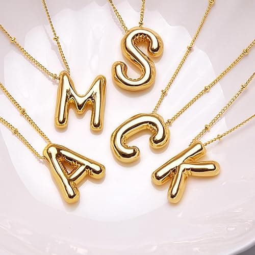 Inerney Gold Bubble Letter Necklace Initial Necklaces for Women, Chunky 14K Plated Balloon Initials, Trendy Charm Non Tarnish Custom Name Pendant Jewelry Gifts for Mom thumbnail 7