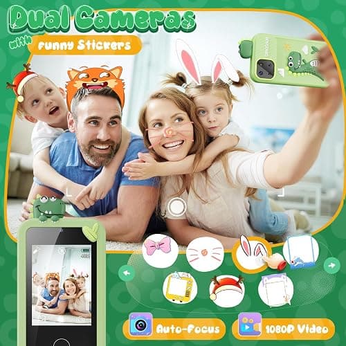 Luyiilo Kids Smart Phone Toys for Boys,Dinosaurs Gift Toys for Boys Ages 3-9 Christmas Birthday Gifts Mini Smart Phone Toys With 2.8" Touchscreen 16 Learning Games Dual Camera Music Player, 8G SD Card - Green thumbnail 3