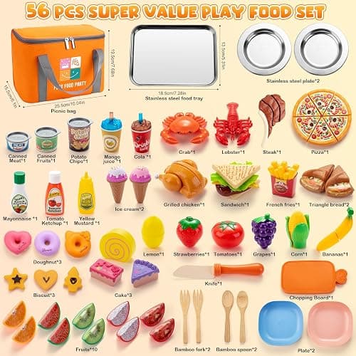 Juboury Cucina Giocattolo per Bambini, Set per Taglia Verdure e Frutta con Cibo Giocattolo come Pizza e Dessert, Gioco di Ruolo in Cucina Bambini, Giochi Montessori 3 4 5 6 7 Anni thumbnail 7