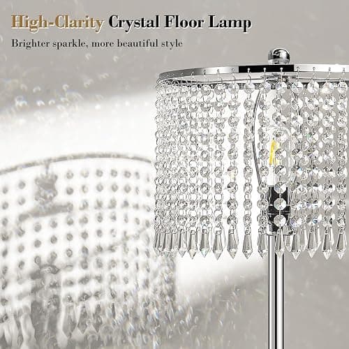 Yemela 【Upgraded】 Dimmable Crystal Floor Lamps for Living Room, 1000LM LED Bulb Included, Standing Lamp with Knob Switch, Tall Silver Modern Floor Lamp for Bedroom Nursery Office Reading thumbnail 5