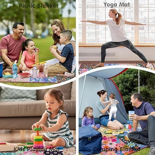 Supfitness Extra Large Picnic Blankets Waterproof Foldable (80 "x 80") Beach Blanket Waterproof Sandproof,3-Layer Thicking Mat Outdoor Packable Camping Blanket(Bohemian) thumbnail 7
