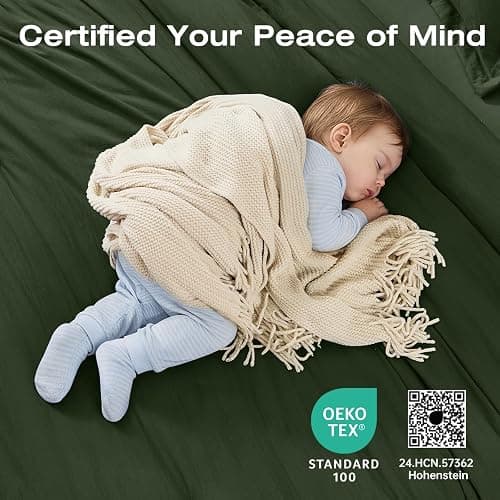 Sasttie Queen Comforter Set 7-Piece Dark Green, Pre-Washed Bed in a Bag | Soft & Breathable, All-Season Bedding Set with Comforter, Sheets, Pillowcases & Pillow Shams, OEKO-TEX, Down Alternative thumbnail 5