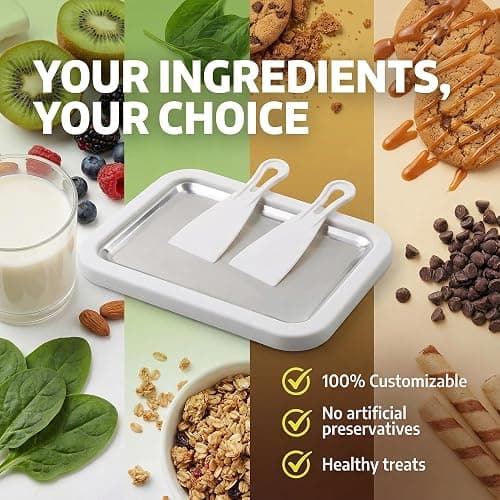 At-Home Rolled Ice Cream Maker Kit, Instant Freeze Plate with 2 Scrapers, DIY Ice Cream Roll Tray for Kids & Adults, Homemade Gelato, Sorbet & Frozen Yogurt, Stainless Steel Dessert Maker (White) thumbnail 6