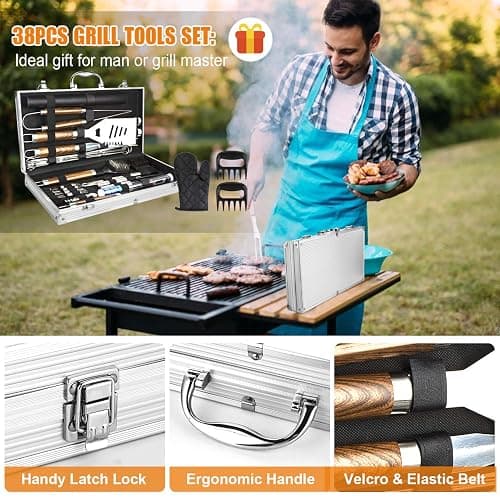 Cifaisi BBQ Grill Accessories Set, 38Pcs Stainless Steel Grill Tools Grilling Accessories with Aluminum Case, Thermometer, Grill Mats for Camping/Backyard Barbecue, Grill Set for Men Women thumbnail 7