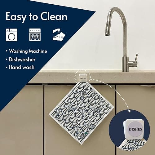 Eulnars Swedish Dishcloths for Kitchen, 8 Pack Japanese Pattern Reusable Paper Towels with Clips, Non-Scratch Swedish Dish Towels, Super Absorbent Cellulose Dish Cloths, No Odor thumbnail 3