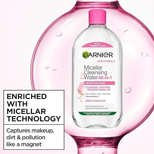 Garnier Micellar Water 700ml, All-in-One Face Cleanser & Makeup Remover | Gentle Face and Eye Makeup Remover Suitable For All Skin Types Even Sensitive Skin, Soothing Formula, Dermatologically Tested thumbnail 8
