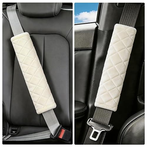 Amooca Soft Auto Seat Belt Cover Seatbelt Shoulder Pad Cushions 2 PCS for a More Comfortable Driving Universal Fit for All Cars and Backpack Off White thumbnail 6