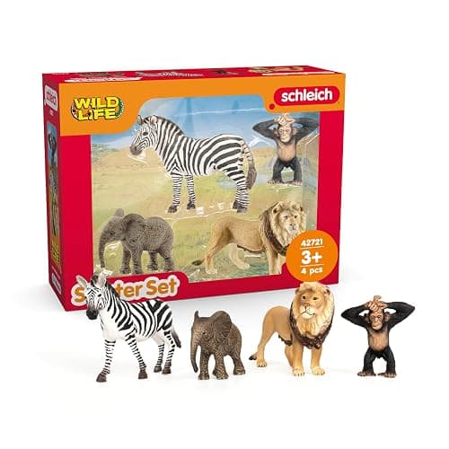 Schleich Wild Life - 4 PC Safari Animals Figurines Set with Zebra, Monkey, Elephant and Lion Toys - Realistic African Animal Figures Playset for Boys and Girls - Educational Toys for Kids Ages 3+ - Image 1