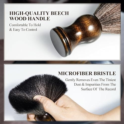 NiHome Vinyl Record Cleaning Brush, Anti-Static Soft LP Record Cleaner, Vinyl Dust Remover Brush with Ultra-Fine Fiber Bristles, Safe for Vinyl LP CD Album, Retro Design with Beech Wood Handle (Small) thumbnail 4
