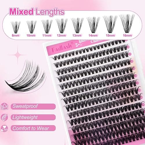 FADLASH Lash Clusters Kit Individual Eyelash Clusters D Curl 40D 8-16mm Eyelash Extension Kit 280Pcs Lash Extensions with Lash Bond and Seal Lash Tweezer for Self Application (40D-0.07D-8-16mm KIT) thumbnail 4