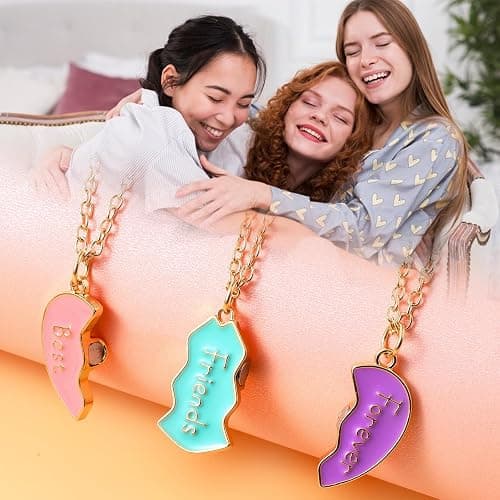 ElevateTech BFF Necklace for 3 Best Friend Necklaces Heart Broken Stitching Necklace 3 Person Friendship Necklaces thumbnail 7