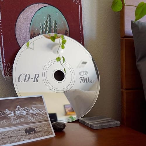 CD Mirror - Cute Music Decor 90s 2000s CD Disk Mirror Wall Decor - Unique Music Room Decor - Silver Acrylic Mirror in Nostalgic 90s Baby Vinyl Retro Decor, Gift for Girlfriend - Large 13x13 Inch thumbnail 4