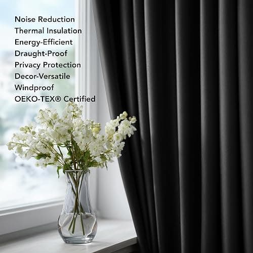 Deconovo Blackout Curtains Bedroom Super Soft Thermal Insulated Eyelet Blackout Curtains for Living Room 46 x 54 Inch Black 2 Panels thumbnail 8
