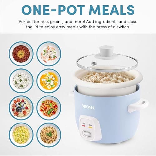 AROMA® Mini Rice Cooker, 2-Cup (Uncooked) / 4-Cup (Cooked), Grain Cooker, Soup Maker, Oatmeal Cooker, Auto Keep Warm, 1 Qt, Blue, ARC-302NGBL thumbnail 5