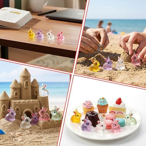 60Pcs Easter Luminous Mini Resin Bunny, Mini Resin Animal Figures Rabbits for Fairy Garden Dollhouse Decor Easter Egg Fillers Party Favors Supplies (6 Colors) thumbnail 6