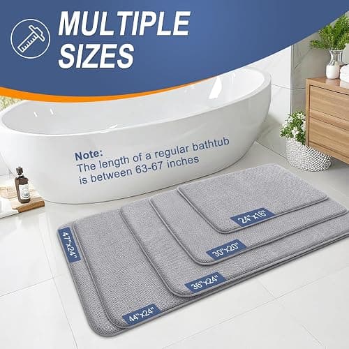 OLANLY Thick Memory Foam Bath Mat Rug 70x24, Extra Soft Absorbent Bathroom Rug, Quick Dry Bath Mats, Non-Slip, Machine Washable Carpet for Bathroom, Tub and Shower, Home Decor Accessories, Grey thumbnail 5