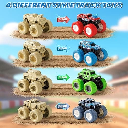 IJIGU Monster Truck Toys for 3 4 5 6 7 Year Old Kids, Wash to Reveal Monster Trucks for Toddlers, 4 Pack Toy Trucks with Realistic Mud Paint, Ideal Christmas, Birthday Gifts for Boys Grils thumbnail 4