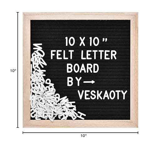 Veskaoty Felt Letter Board with 294 Letters, 10 x 10 Inch, Black & Wood | Changeable Message Board, Wooden Frame, Wall Mount, Numbers, Symbols, Baby Pregnancy Announcement Sign, Classroom Decor thumbnail 3