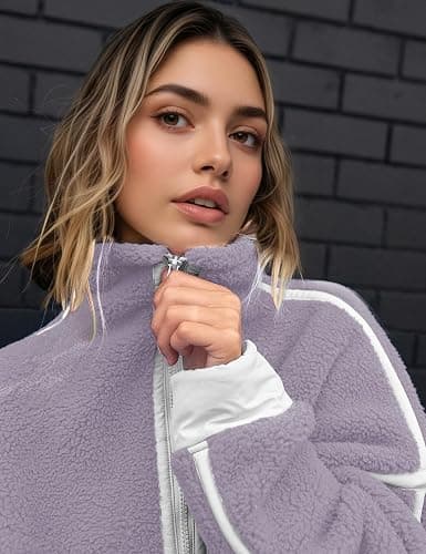 Kumufenc Women's Fleece Sweatshirts Half Zip Pullover Long Sleeve Oversized Workout Crop Tops Hoodie with Pocket thumbnail 5
