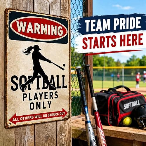 CrazySign Funny Softball Gifts for Girls, Players & Coaches - Warning Softball Players Only Vintage Metal Sign - Cool Sports Wall Art Decor for Bedroom, Locker Room, Team Gift, 8x12 Inch (26011) thumbnail 2
