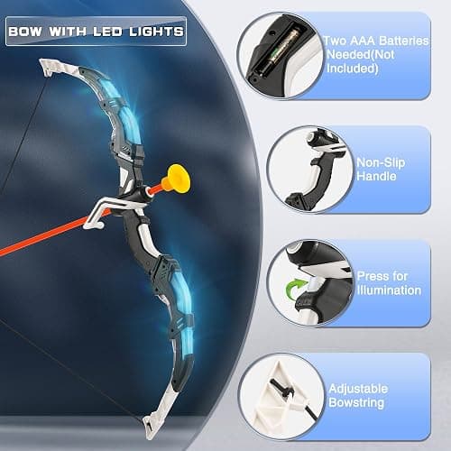 Bow and Arrow Set for Kids, 2-Pack LED Light Up Archery Set with 20 Suction Cup Arrows, Indoor and Outdoor Toy for Boys Girls Age 4-8 8-12 with Standing Target&2 Quivers, Birthday Gift 3-12 Years Old thumbnail 3