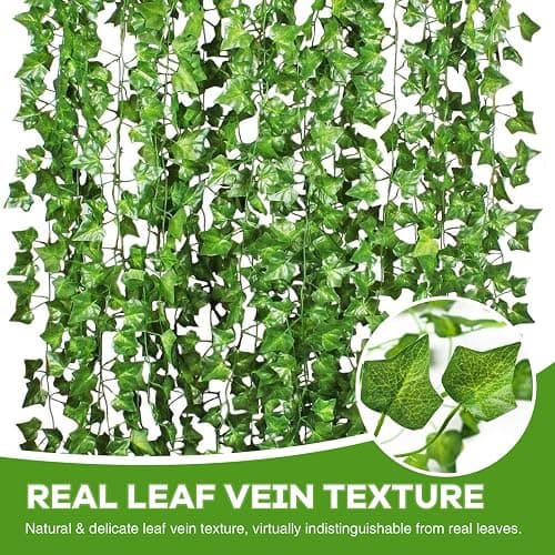 Eidoct Artificial Ivy Fake Leaves & Realistic Vines, 12 Pieces per Pack, Home Decor Wall Accents for Weddings & Parties, Backdrop Wall Decor, Flexible & Shaped-to-Fit Maintenance-Free Ivy Fake Vines thumbnail 4